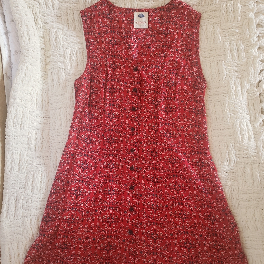 SOLD!Red with Blue Floral button down dress 90's!
